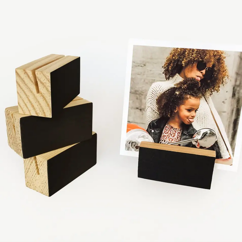 Black Block Wooden Photo Holder, Wood Picture Stand - PoweredByPeople